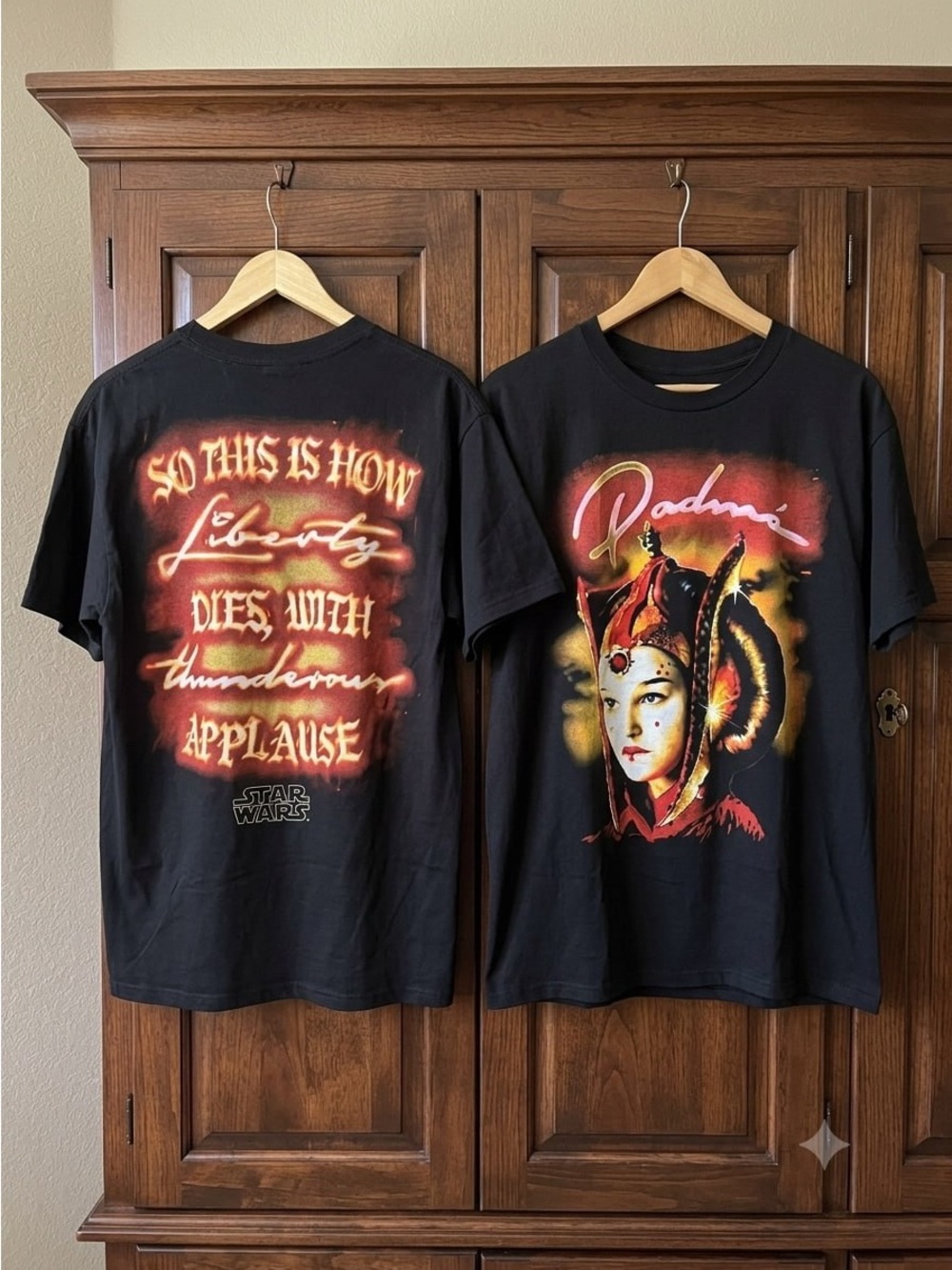 Star Wars Black Padmé Graphic Short Sleeve Tee with Red & Gold Artwork